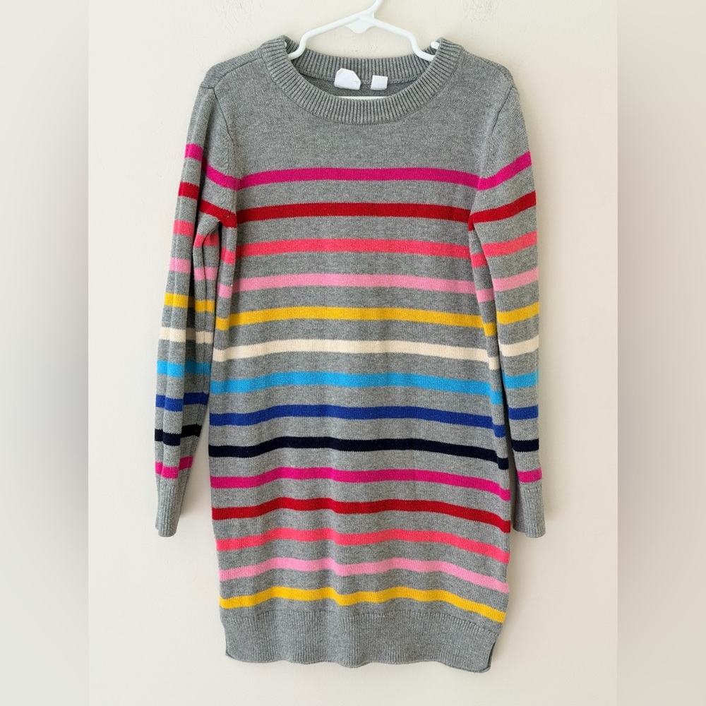 GAP Kids Crazy Striped Sweater Dress Gray Rainbow Cotton Blend Casual Girls S